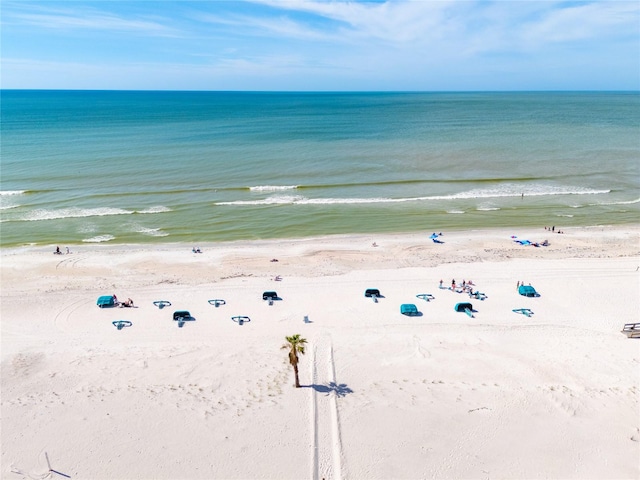 property view of water featuring a beach view