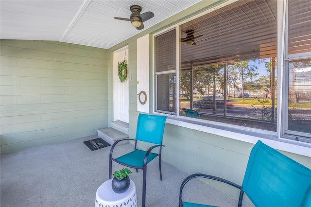 view of patio / terrace featuring ceiling fan and a porch