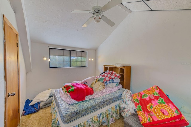 7923 18th Ave E, Palmetto, FL 34221 - bedroom featuring carpet, vaulted ceiling, and a ceiling fan