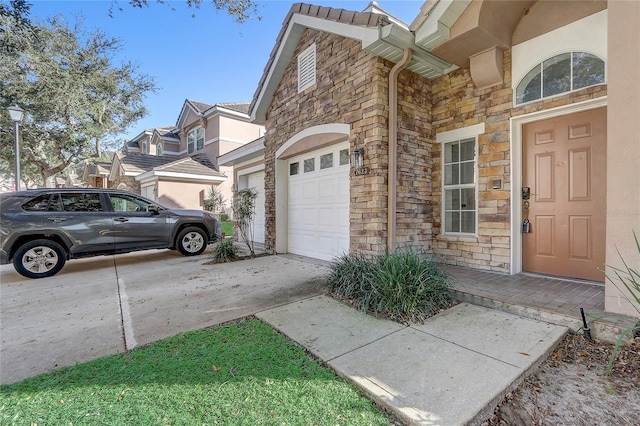 exterior space with a garage