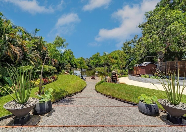 view of property's community with a water view