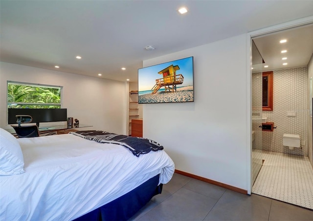 bedroom with tile patterned floors