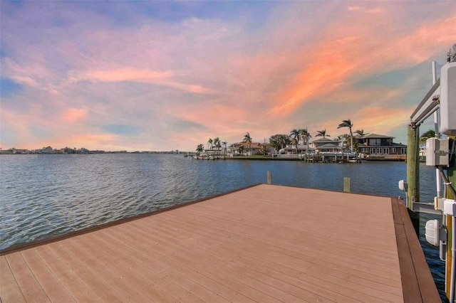 view of dock with a water view