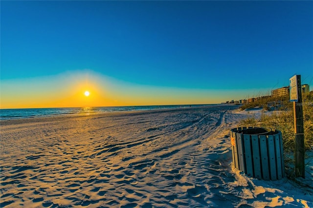 property view of water featuring a view of the beach