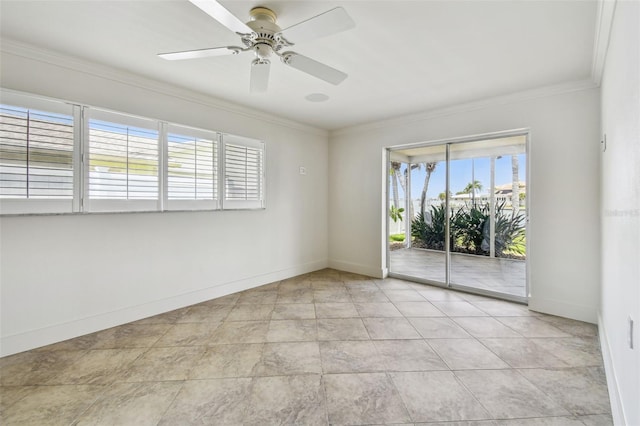11683 Grove St, Seminole, FL 33772 - spare room with crown molding, healthy amount of natural light, a ceiling fan, and light tile patterned flooring