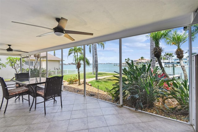 11683 Grove St, Seminole, FL 33772 - sunroom / solarium with a ceiling fan, a water view, plenty of natural light, and floor to ceiling windows
