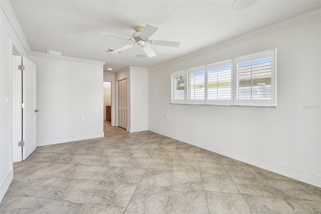 11683 Grove St, Seminole, FL 33772 - unfurnished bedroom featuring ornamental molding, a closet, and ceiling fan