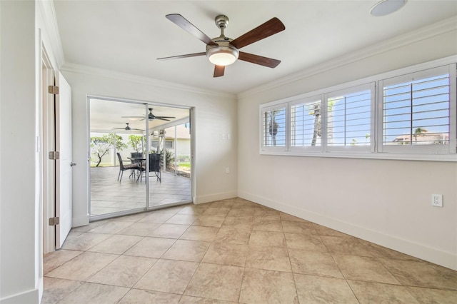 11683 Grove St, Seminole, FL 33772 - spare room featuring healthy amount of natural light, ceiling fan, crown molding, and light tile patterned floors