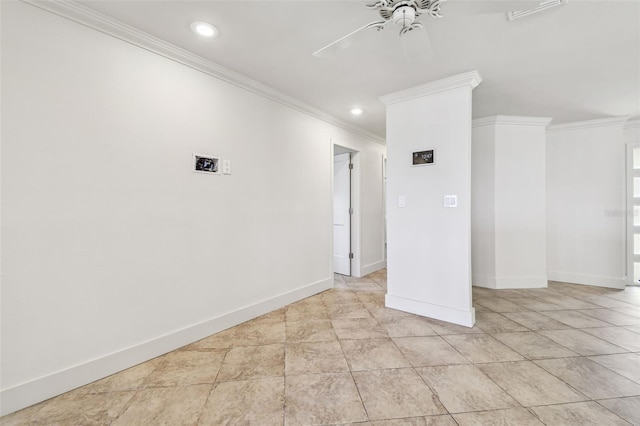 11683 Grove St, Seminole, FL 33772 - unfurnished room featuring ornamental molding, a ceiling fan, recessed lighting, and light tile patterned floors