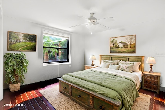 20333 Moss Branch Ct, Lutz, FL 33558 - bedroom featuring a ceiling fan and dark wood-style flooring