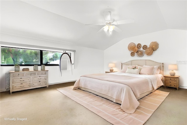20333 Moss Branch Ct, Lutz, FL 33558 - bedroom featuring a ceiling fan, lofted ceiling, and baseboards