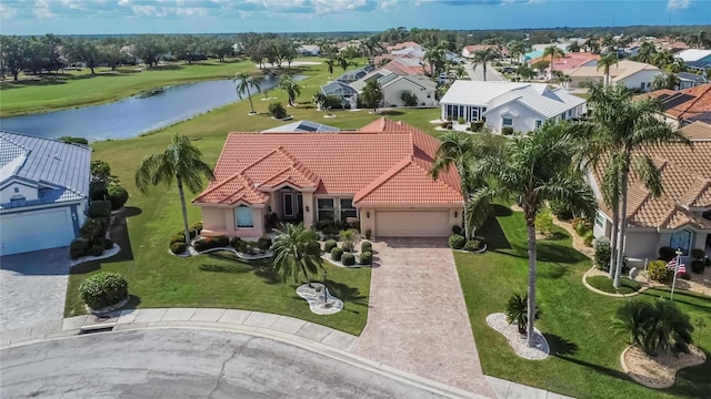 aerial view with a water view