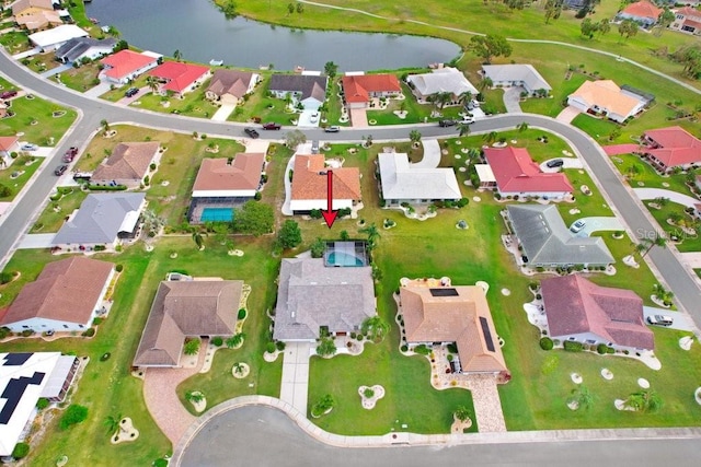 drone / aerial view featuring a water view