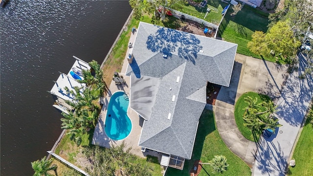 bird's eye view featuring a water view