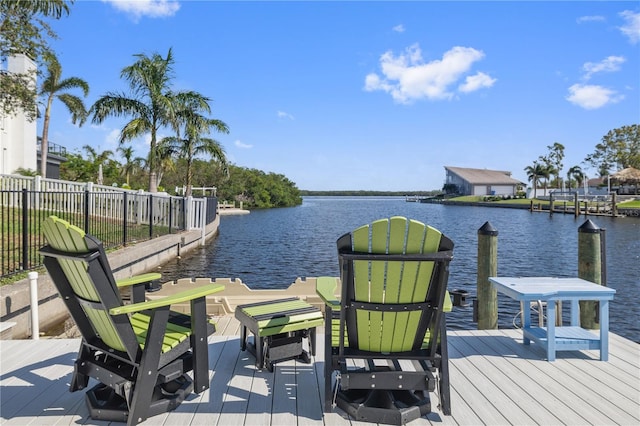 view of dock with a water view