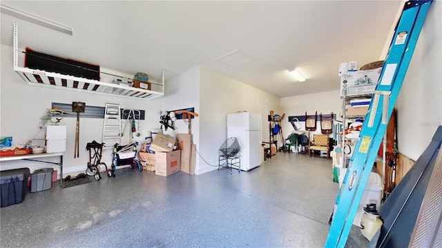 garage with white refrigerator