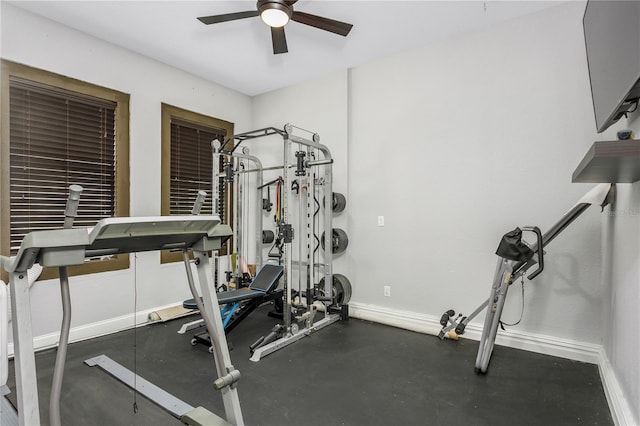 exercise area featuring ceiling fan