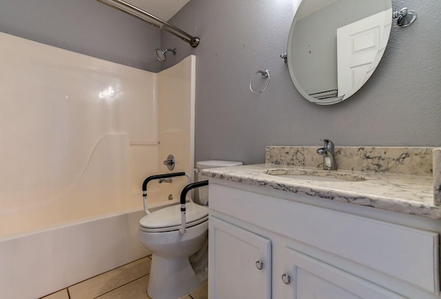 full bathroom featuring vanity, tile patterned flooring, shower / bathing tub combination, and toilet