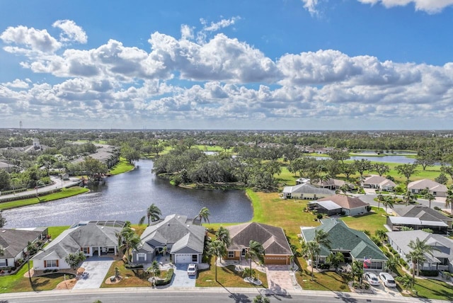 bird's eye view featuring a water view