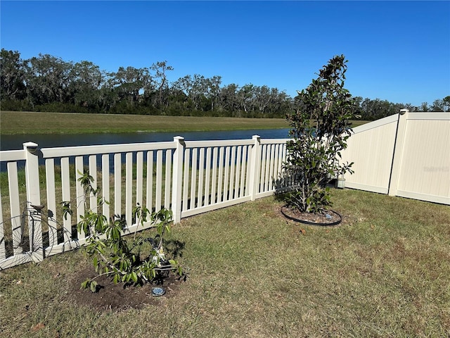 view of yard with a water view