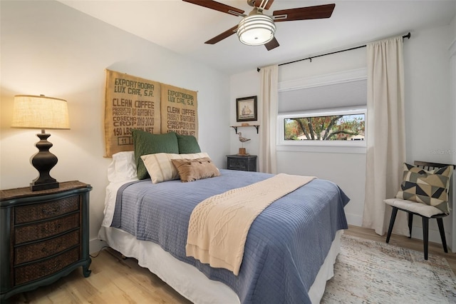 bedroom featuring ceiling fan and light hardwood / wood-style floors