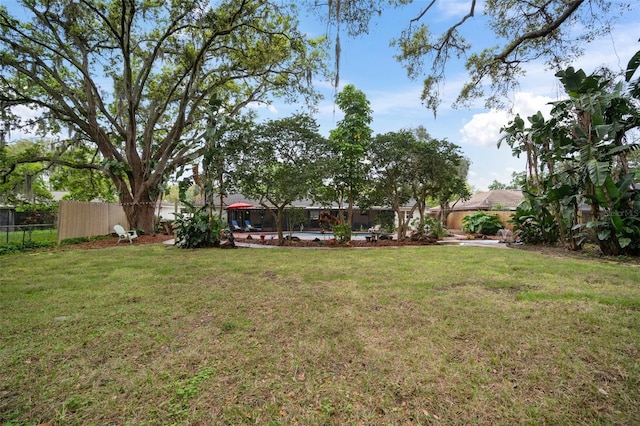 view of yard with a pool