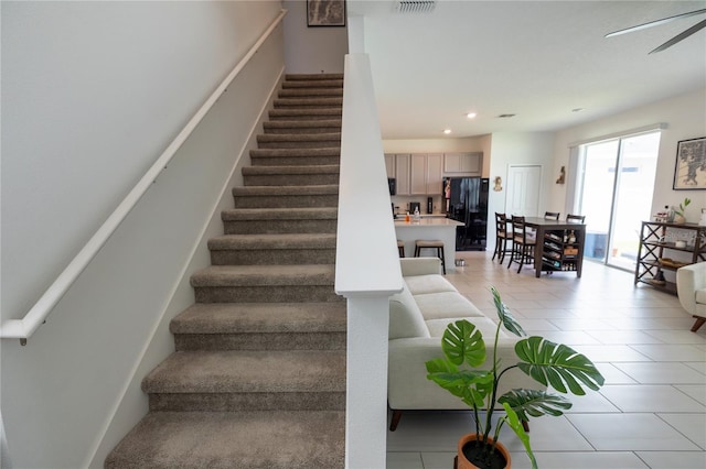 11834 Brighton Knoll Loop, Riverview, FL 33579 - stairway featuring tile patterned floors, recessed lighting, and ceiling fan