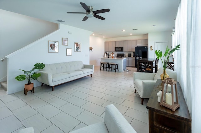 11834 Brighton Knoll Loop, Riverview, FL 33579 - living room with ceiling fan, recessed lighting, and light tile patterned floors