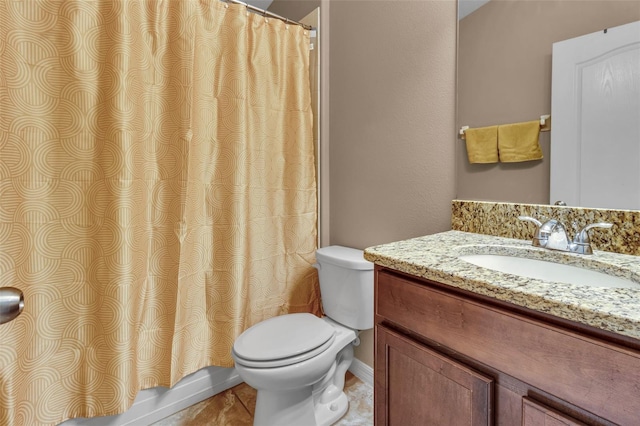 full bathroom featuring tile patterned flooring, vanity, toilet, and shower / tub combo