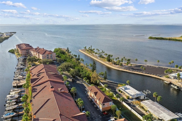 aerial view featuring a water view