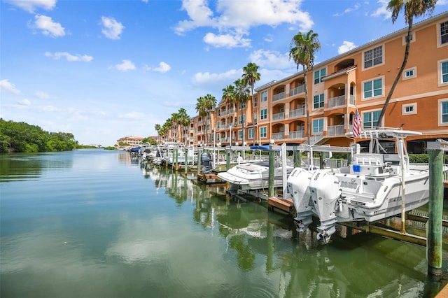 view of dock featuring a water view