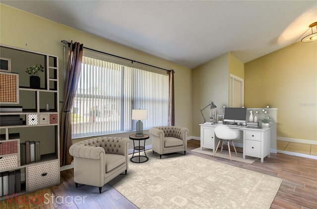 home office featuring light hardwood / wood-style floors