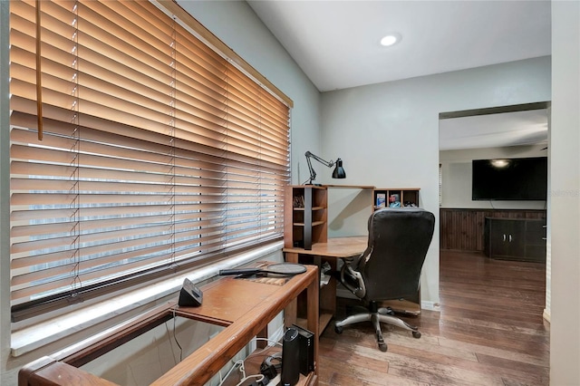 home office featuring wood-type flooring