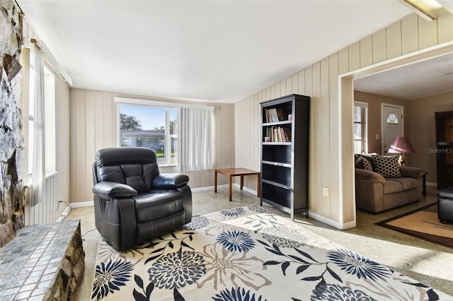 living area with light carpet