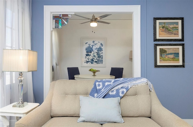 living room with ceiling fan