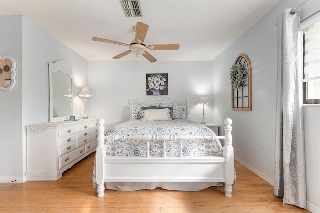 bedroom featuring ceiling fan and light hardwood / wood-style floors