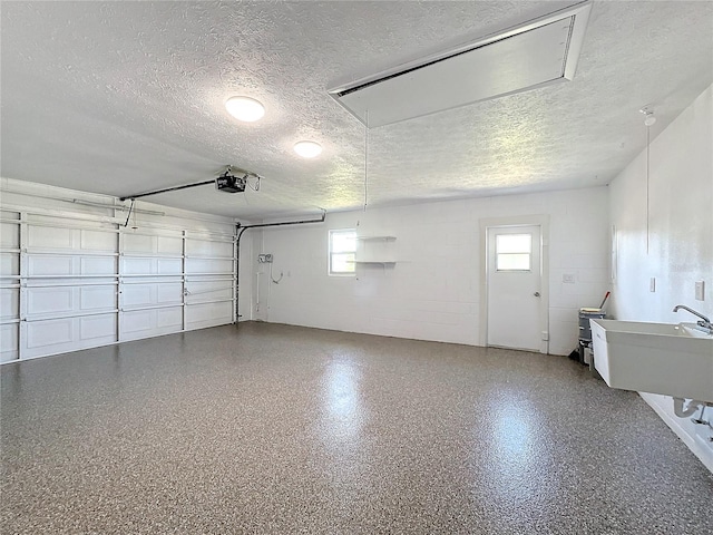 garage with a garage door opener and sink