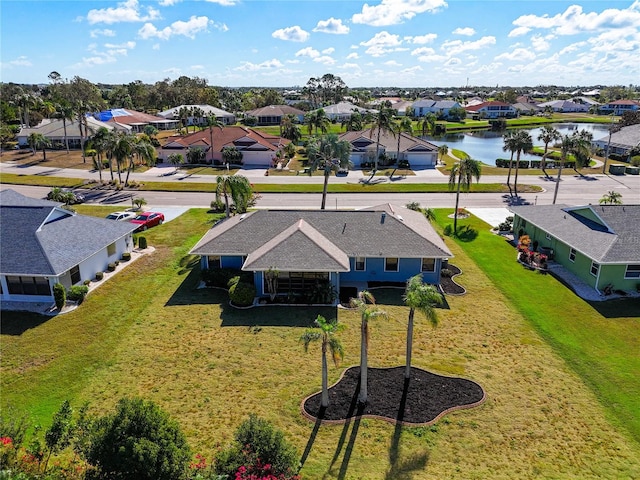 aerial view featuring a water view