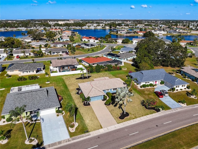 aerial view with a water view