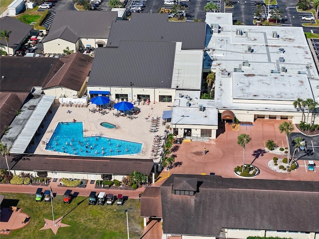 aerial view of a pool area