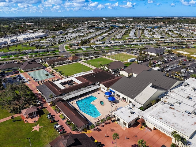 aerial view of a pool