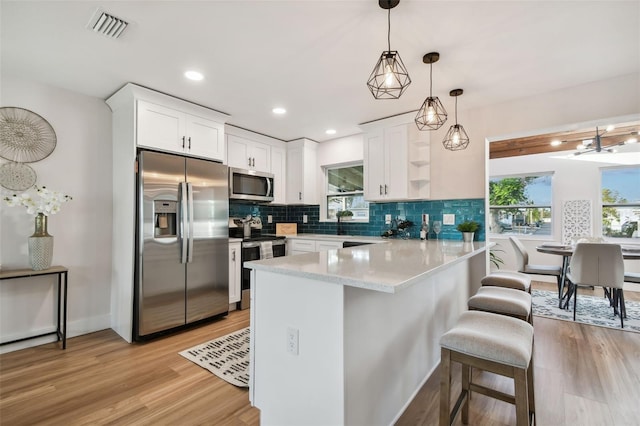 kitchen with stainless steel appliances, light hardwood / wood-style flooring, and plenty of natural light