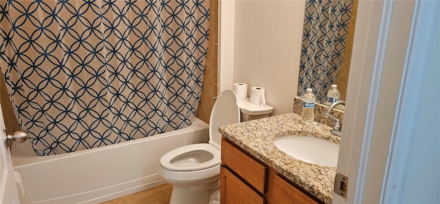 full bathroom featuring vanity, shower / bathtub combination, and toilet