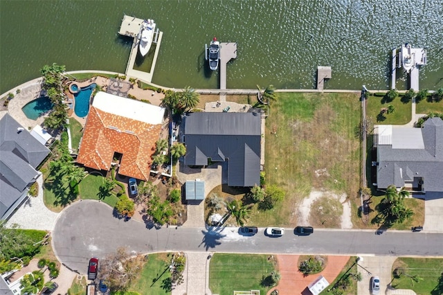 bird's eye view featuring a water view