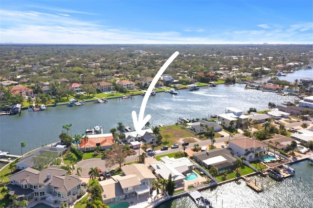 bird's eye view featuring a water view