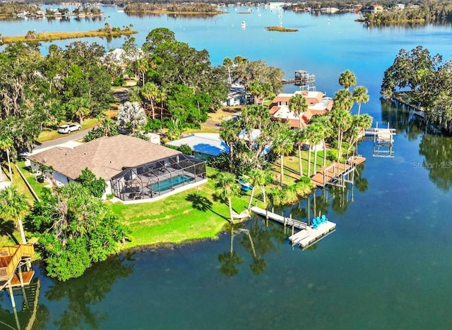 aerial view with a water view