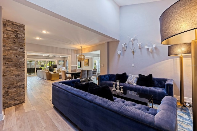 living room with light wood-type flooring