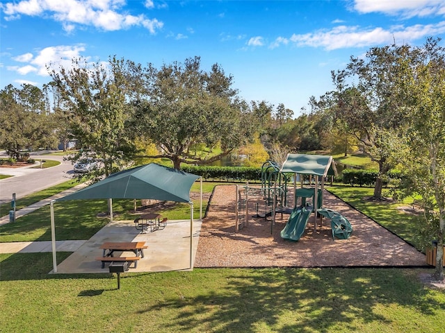 view of play area with a yard