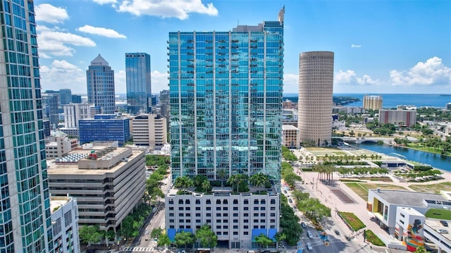 property's view of city featuring a water view