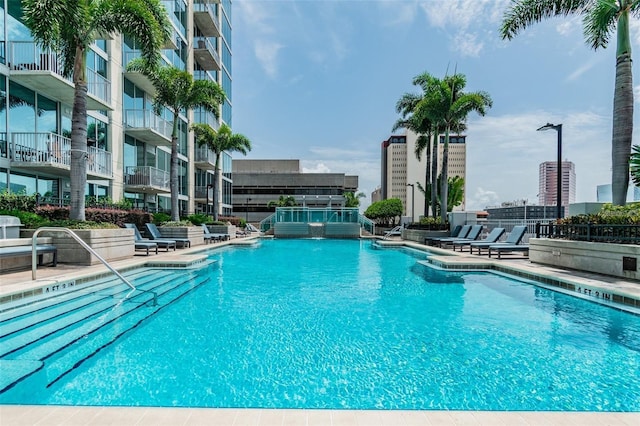 view of pool featuring a patio